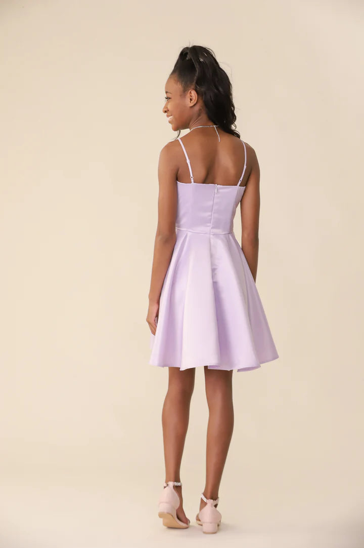 UDT Satin Fit and Flare Dress _Lilac K5096-LLC
