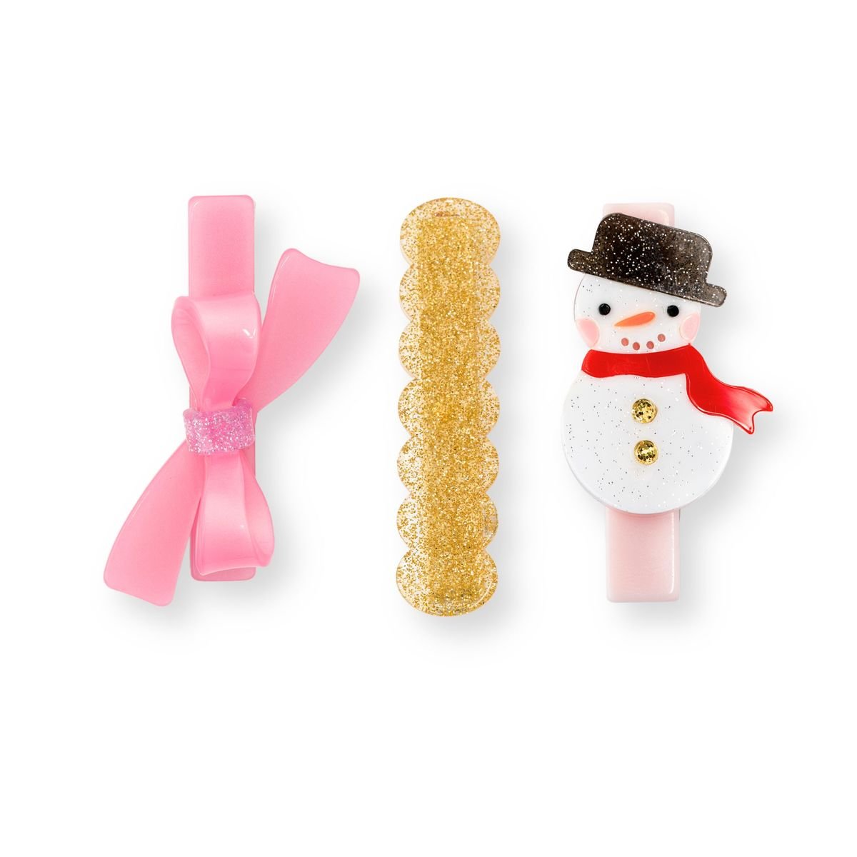 LR - Snowman Pink Bow Hair Clips Set _AC241AS - 035 - 3J - NorthGirls