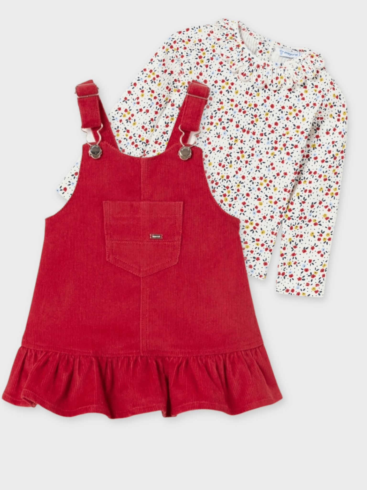 Mayoral Baby Overall Skirt + Long Sleeve Flower Shirt Set - NorthGirls