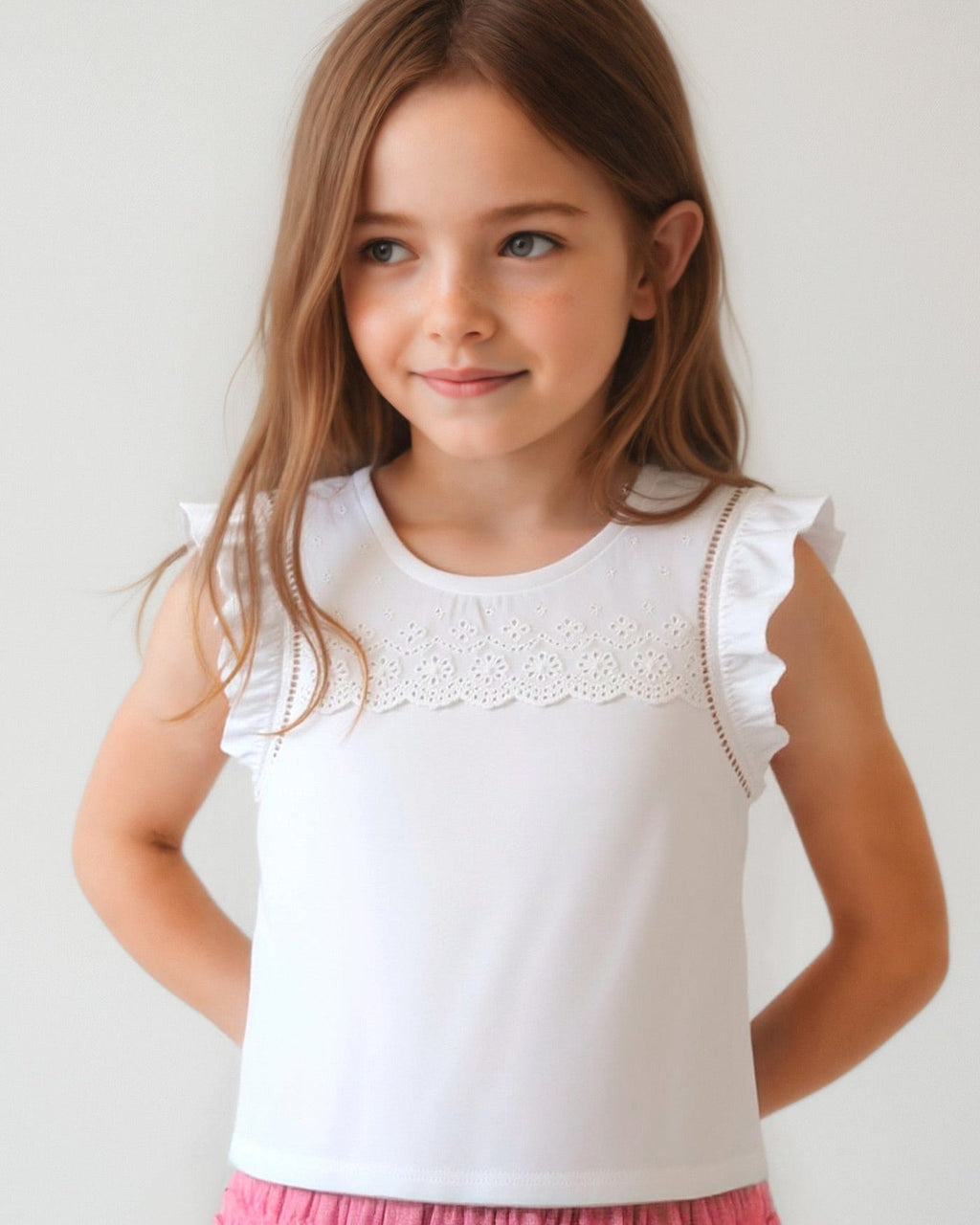 Mayoral Girls Eyelet Cap Sleeve Shirt_ 3020 - NorthGirls