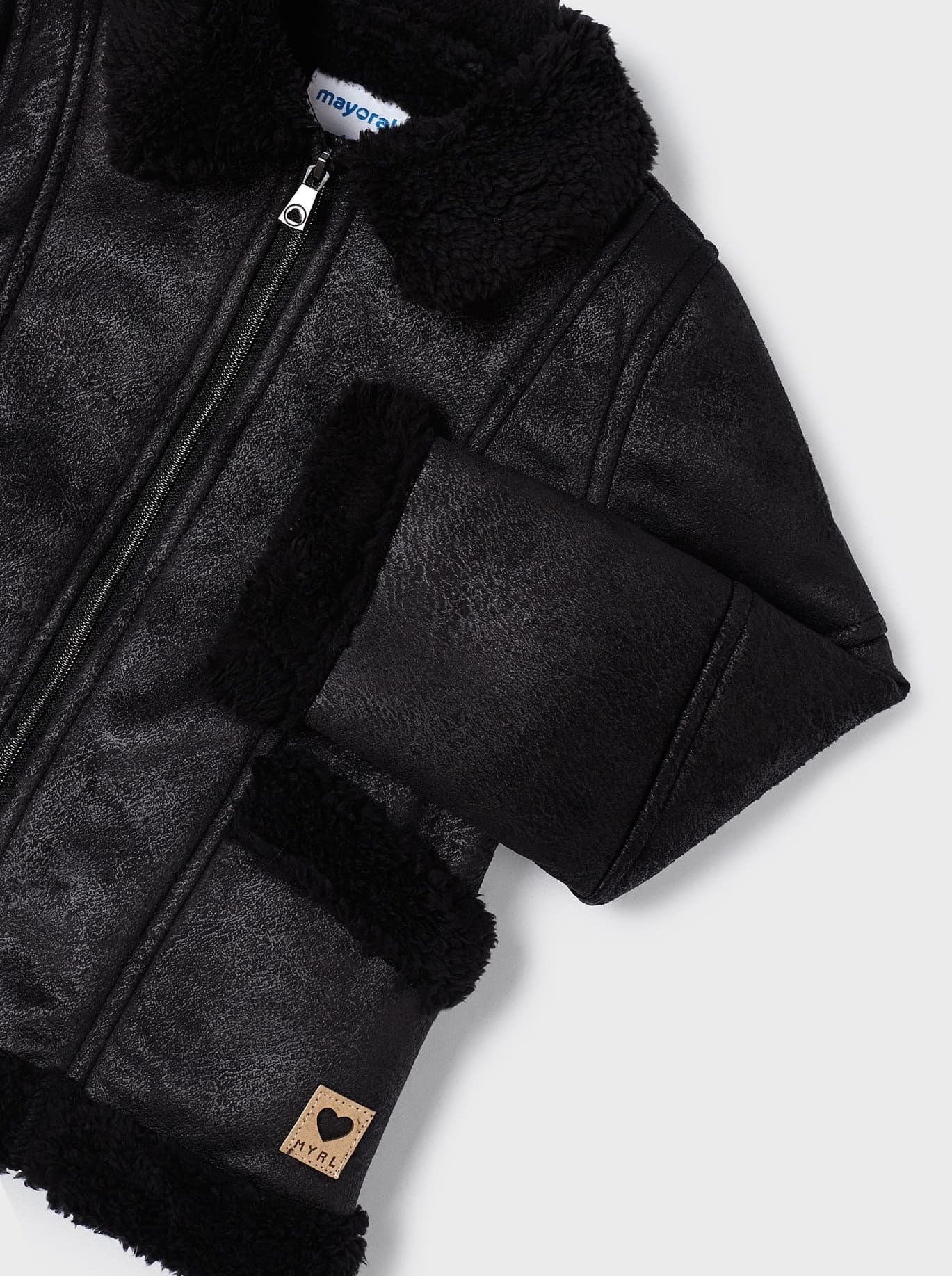 Mayoral Mini Black Shearling Collar Faux Suede Jacket _4414 - 85 - NorthGirls