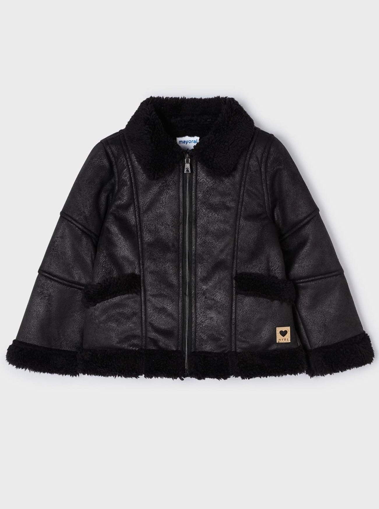 Mayoral Mini Black Shearling Collar Faux Suede Jacket _4414 - 85 - NorthGirls