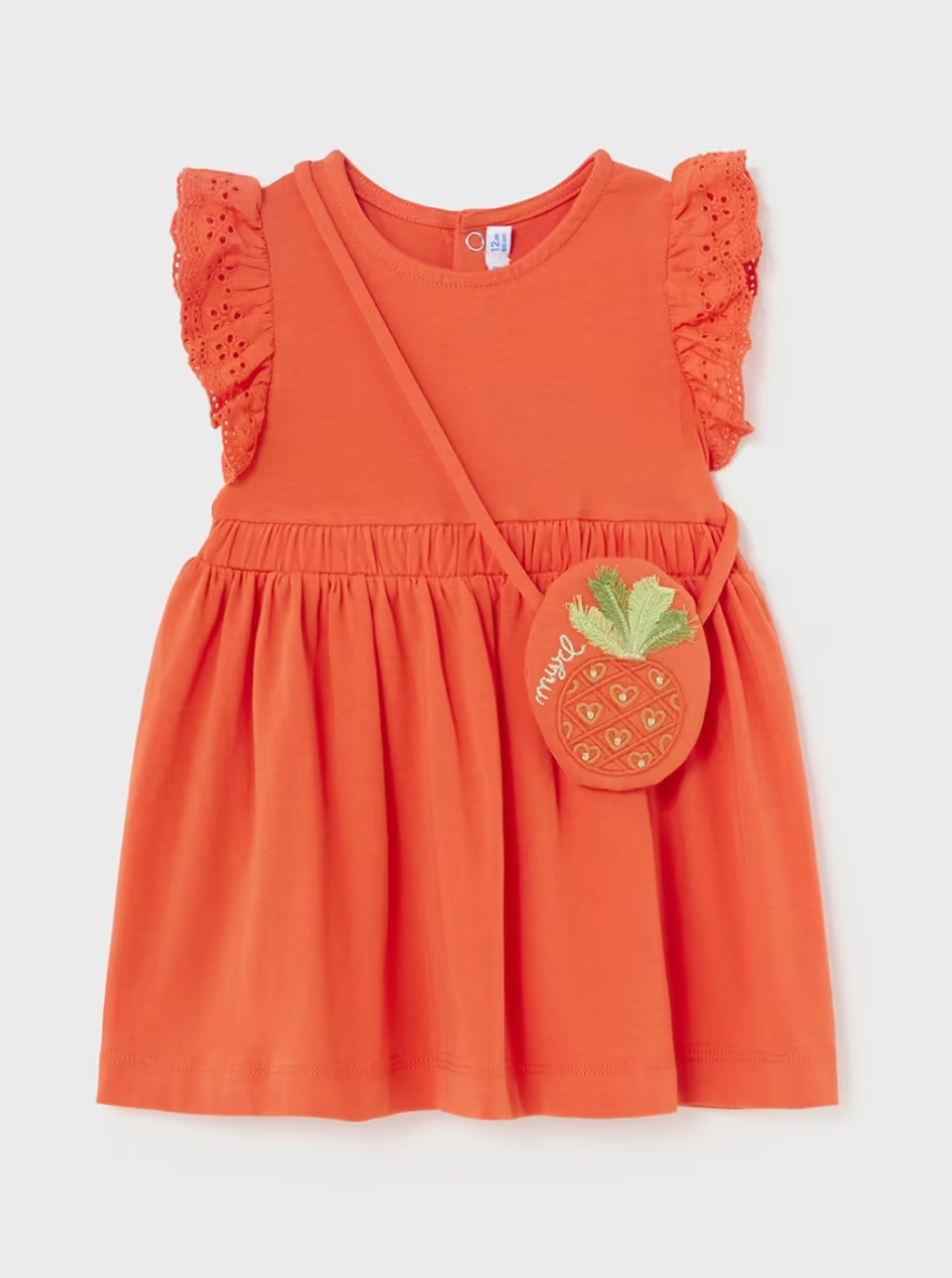 Mayoral Baby Orange Dress With Pineapple Bag_ 1919-85