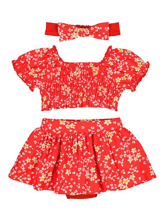 Mayoral Baby Red Floral HeadBand, Top & Skirt Set_ 1934-15