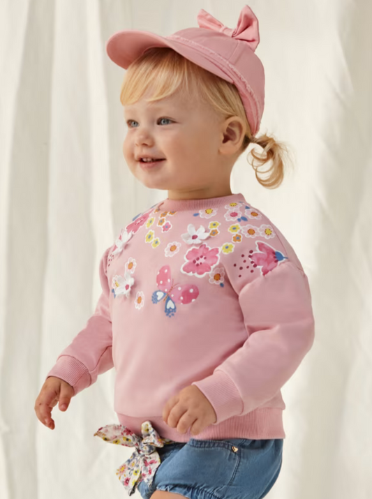 Mayoral Baby Pink Floral Fleece SweatShirt_ 1432-89
