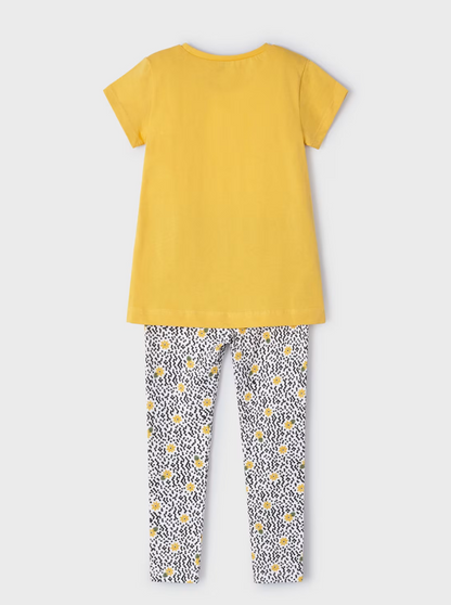 Mayoral Mini Yellow Daisy Short Sleeve Shirt With Print Leggings Set_ 3711-11