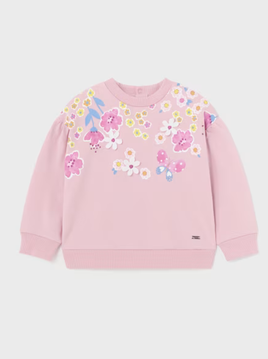 Mayoral Baby Pink Floral Fleece SweatShirt_ 1432-89