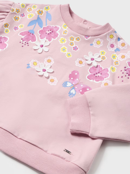 Mayoral Baby Pink Floral Fleece SweatShirt_ 1432-89