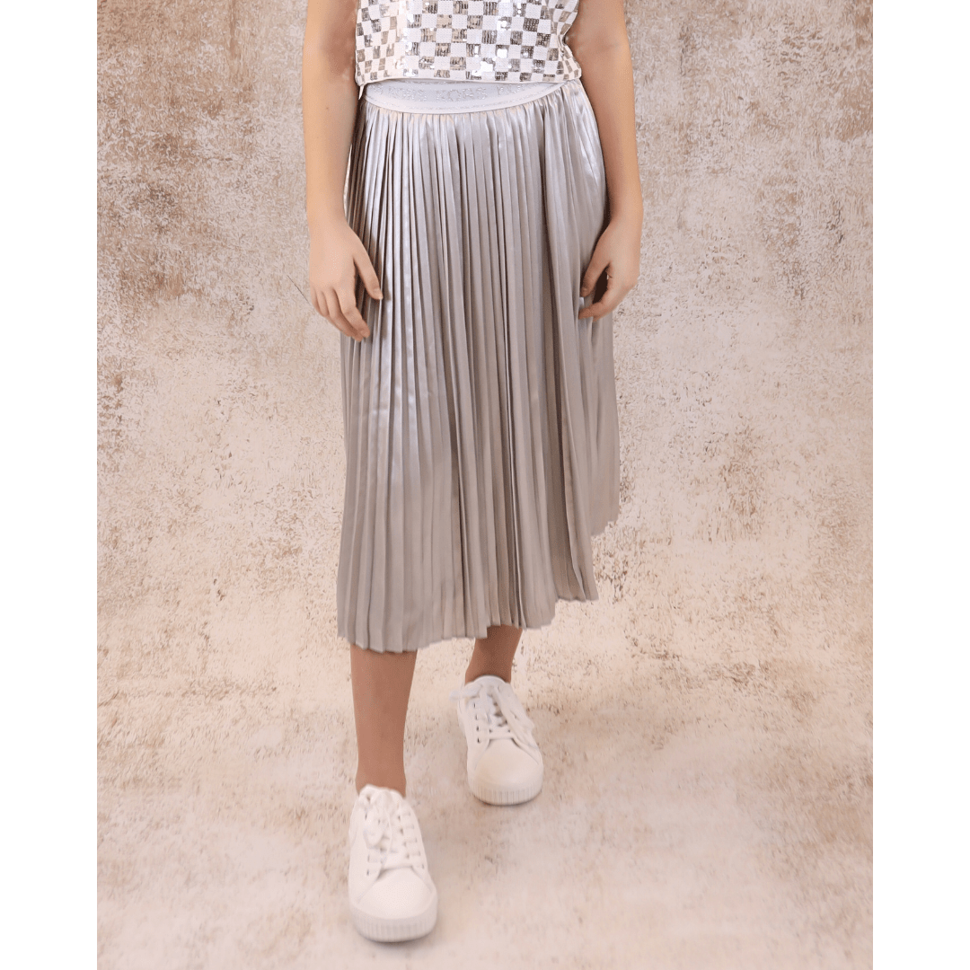 Michael Kors Midi Metallic Pleated Skirt _Silver R13120 - 16 - NorthGirls