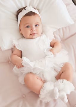 Mayoral Baby Newborn White Tutu Romper with Headband_ 1702-59