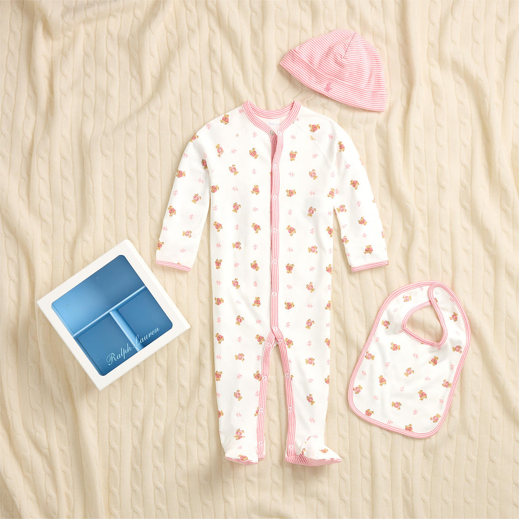 Ralph Lauren Baby Girls Polo Bear 3 Piece Cotton Gift Set - NorthGirls
