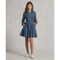 Ralph Lauren Girls Belted Cotton Denim Skirt Dress - NorthGirls