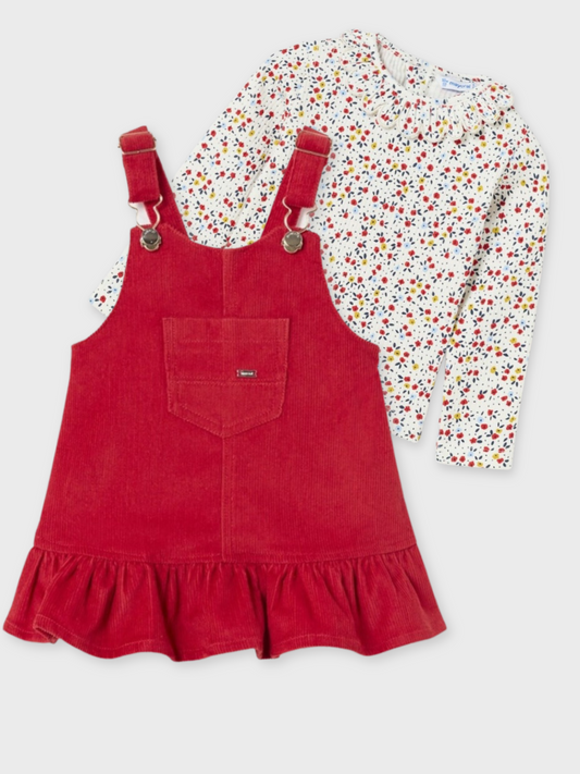 Mayoral Baby Overall Skirt + Long Sleeve Flower Shirt Set