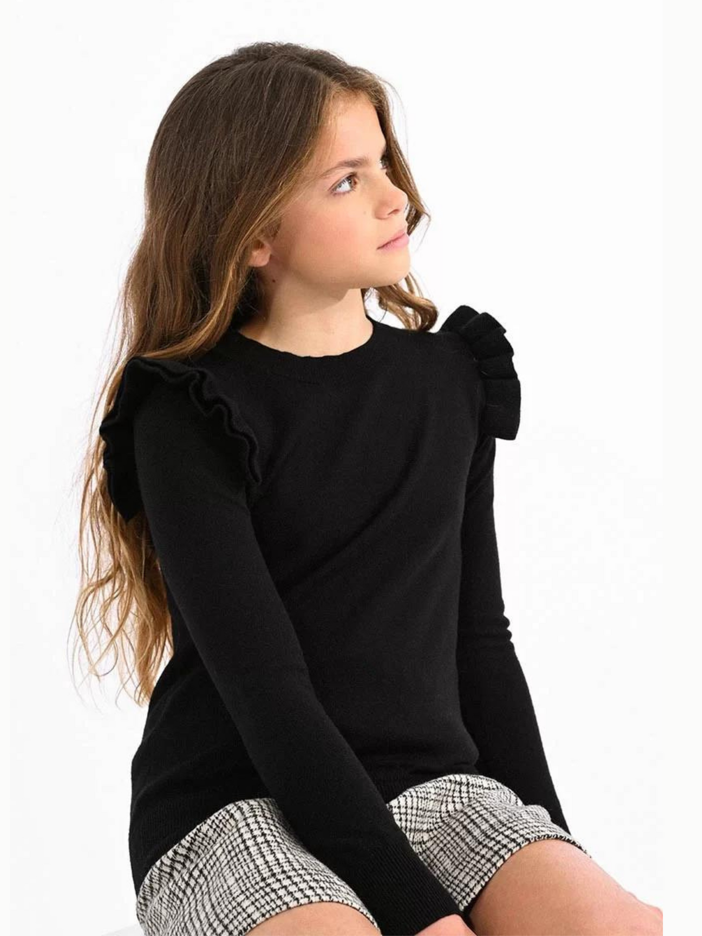 Mini Molly Black Sweater with ruffle_MMLA1251BBN23-3110