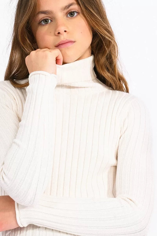 Mini Molly Off White Ribbed Turtleneck Sweater _MMF419BN23-0311