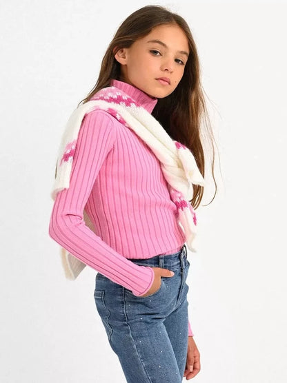 Mini Molly Pink Ribbed Turtleneck Sweater _MMF419BN23-1402