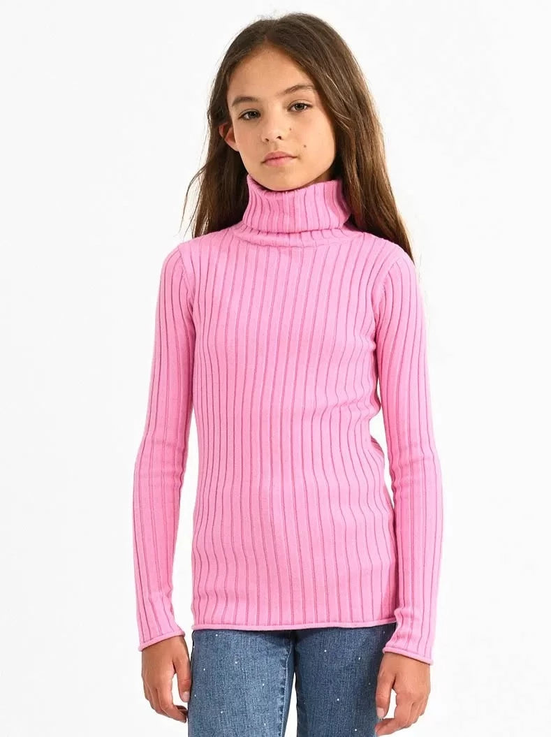 Mini Molly Pink Ribbed Turtleneck Sweater _MMF419BN23-1402