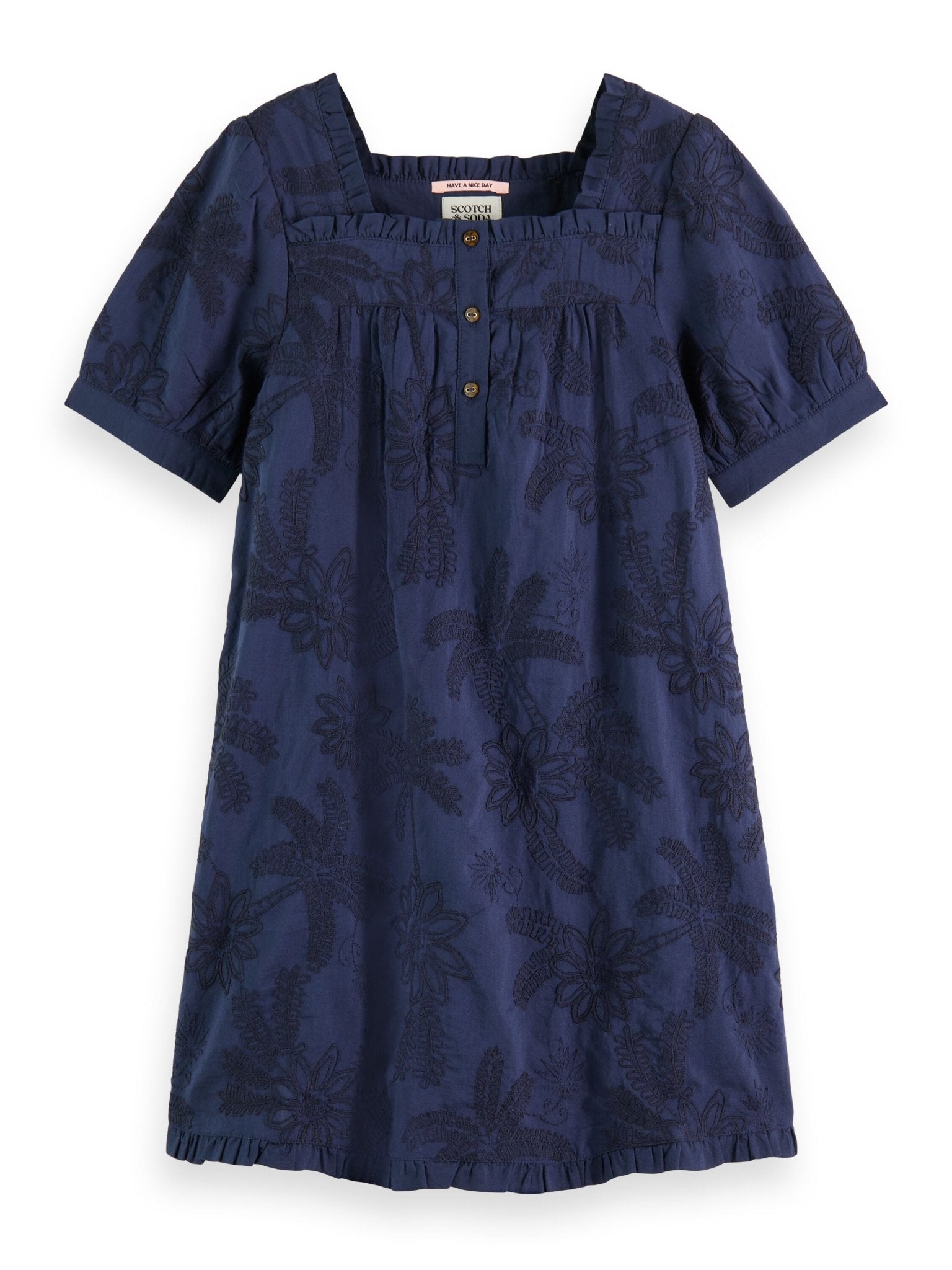 Scotch & Soda Navy Embroidered Short Sleeve Dress - NorthGirls