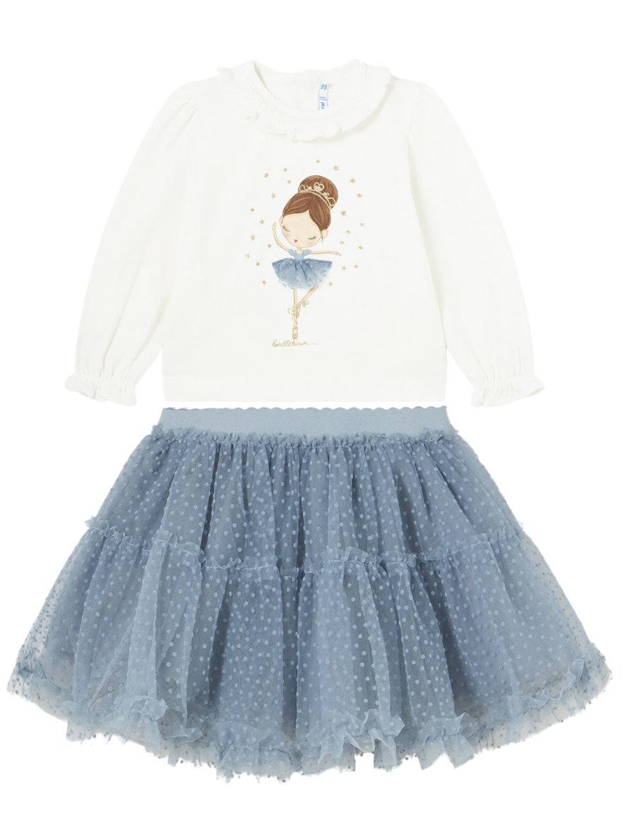 Mayoral Baby Blouse & Blue Tulle Skirt Set