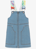 Stella McCartney Blue Denim Dungaree Dress With Rainbow Logo Tape - NorthGirls