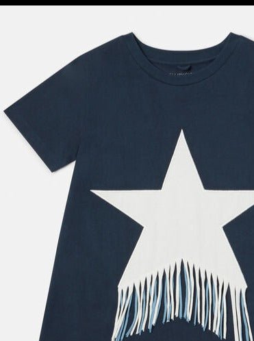 Stella McCartney Navy Jersey Dress W/ Fringed Print - NorthGirls