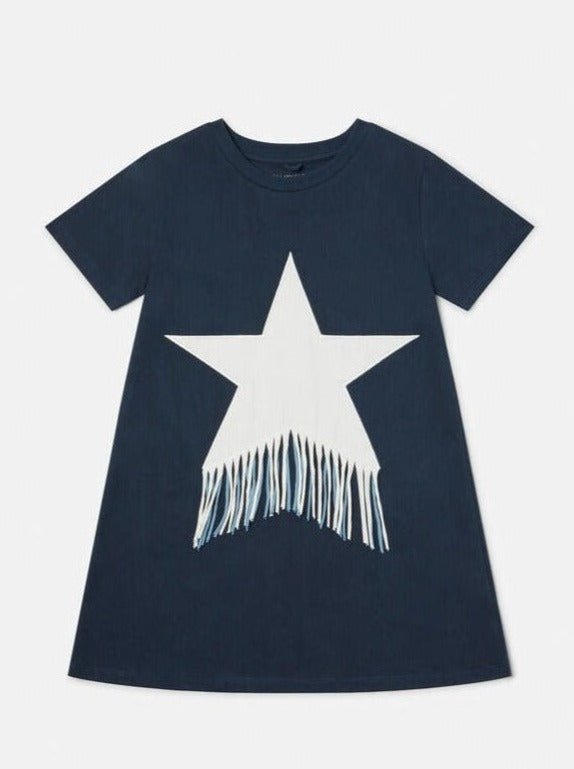 Stella McCartney Navy Jersey Dress W/ Fringed Print - NorthGirls