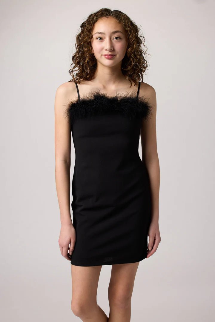 UDT Thin Strap Mini Feather Black Dress - NorthGirls