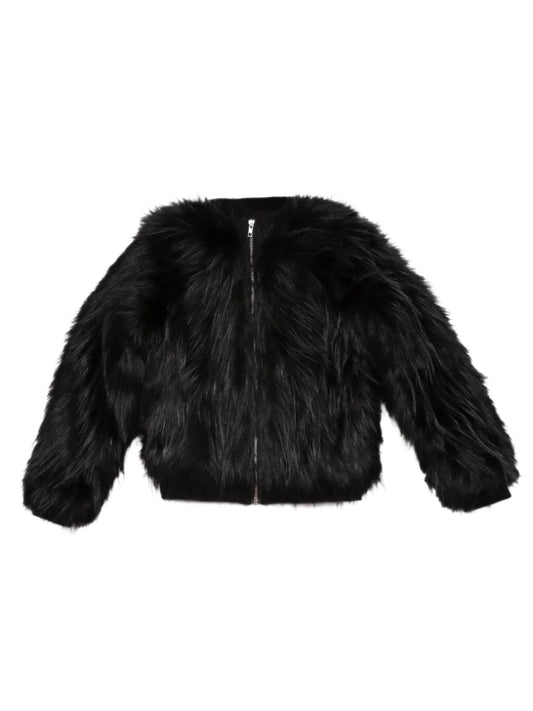 Girls Black Feather Fur Jacket