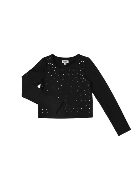 Teen Girl Glam Long Sleeve Diamante Top