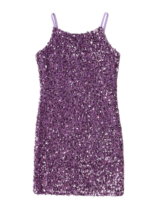 Teen Girls Purple Sequin Party Dress