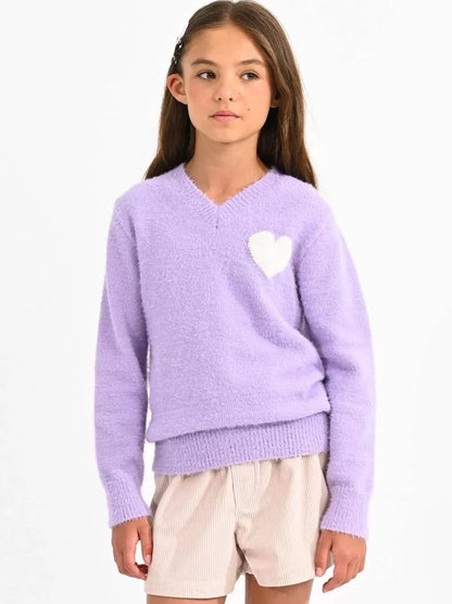 Mini Molly Purple  V-Neck Sweater w heart _MMLA1373BN23-0608