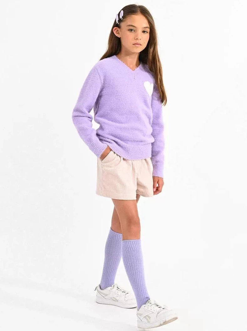 Mini Molly Purple  V-Neck Sweater w heart _MMLA1373BN23-0608