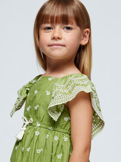 Mayoral Mini Green Embroidered Dress_ 3933-79