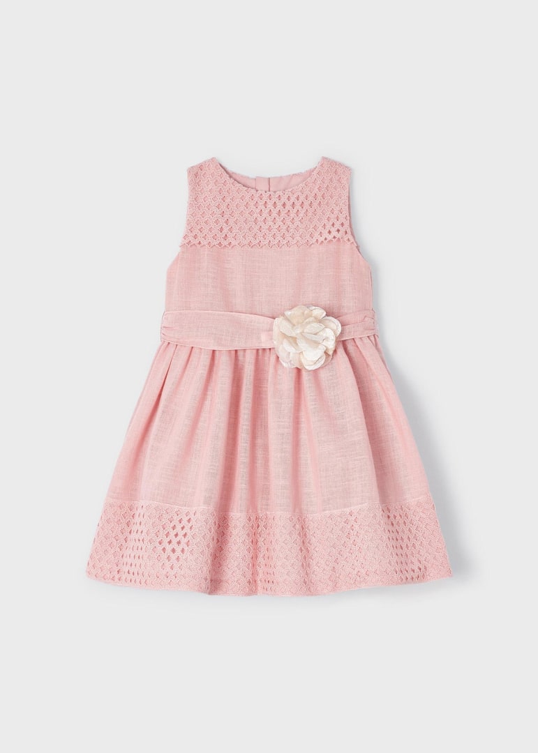 Mayoral Mini Sleeveless Dress w/Flower & Lace _Rose 3910-11