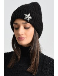 Mini Molly Knitted Hat w/Jeweled Star _Black B202AHH-NOIR