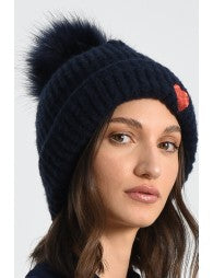 Mini Molly Knitted Hat w/Heart _Navy B216AHH-BLEUD
