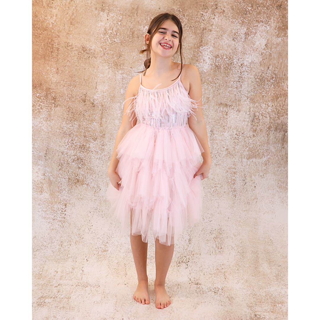 Tutu Du Monde Sleeveless Dress w/Feathers _Pink TDM7865-PNK