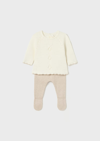 Mayoral Baby L/S Knit Top & Footed Leggings Set _Beige 1504-053