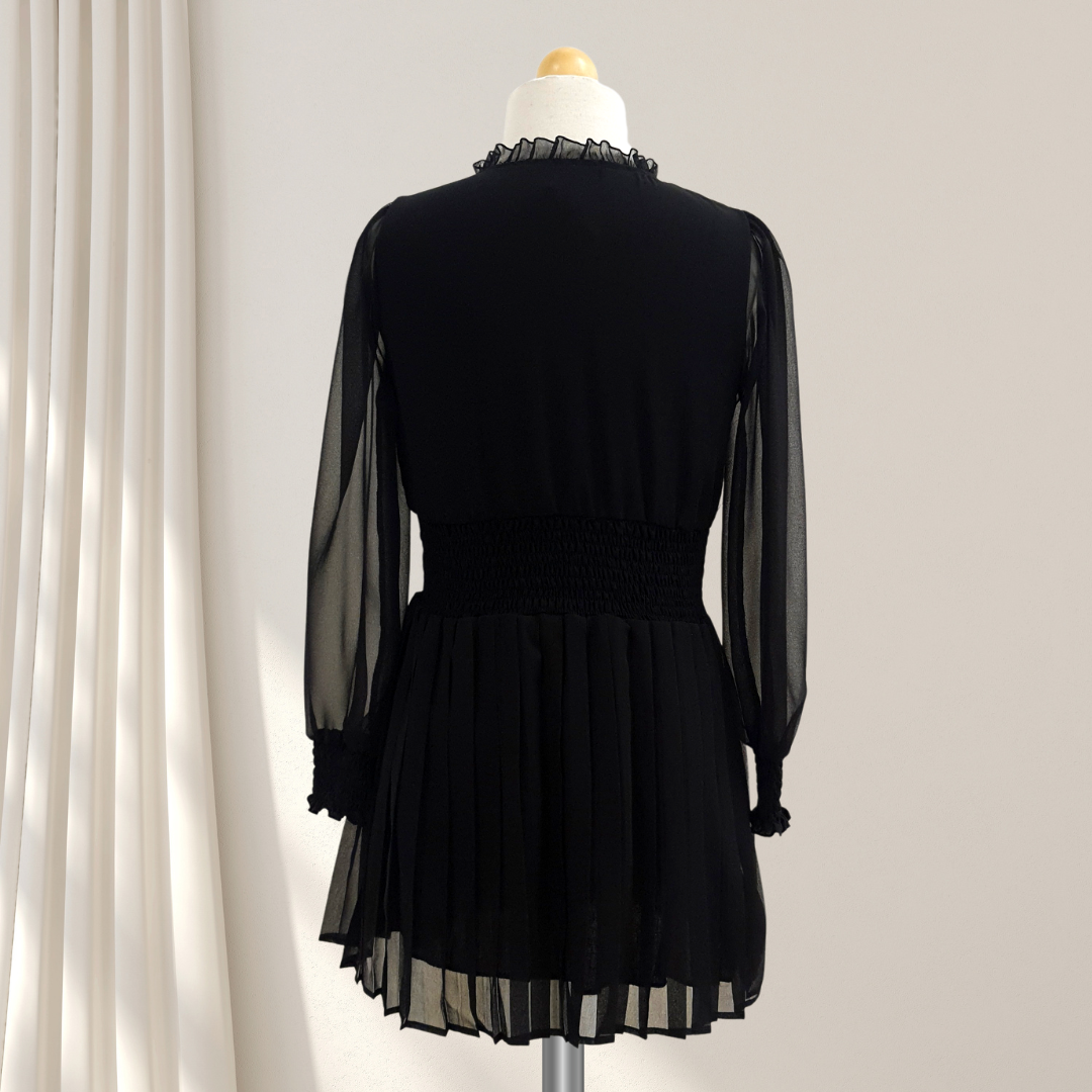 Flowers By Zoe Tiered Long Sleeve Pleated Dress _Black DCS122SO-BLACK