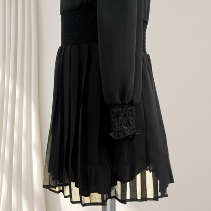 Flowers By Zoe Tiered Long Sleeve Pleated Dress _Black DCS122SO-BLACK