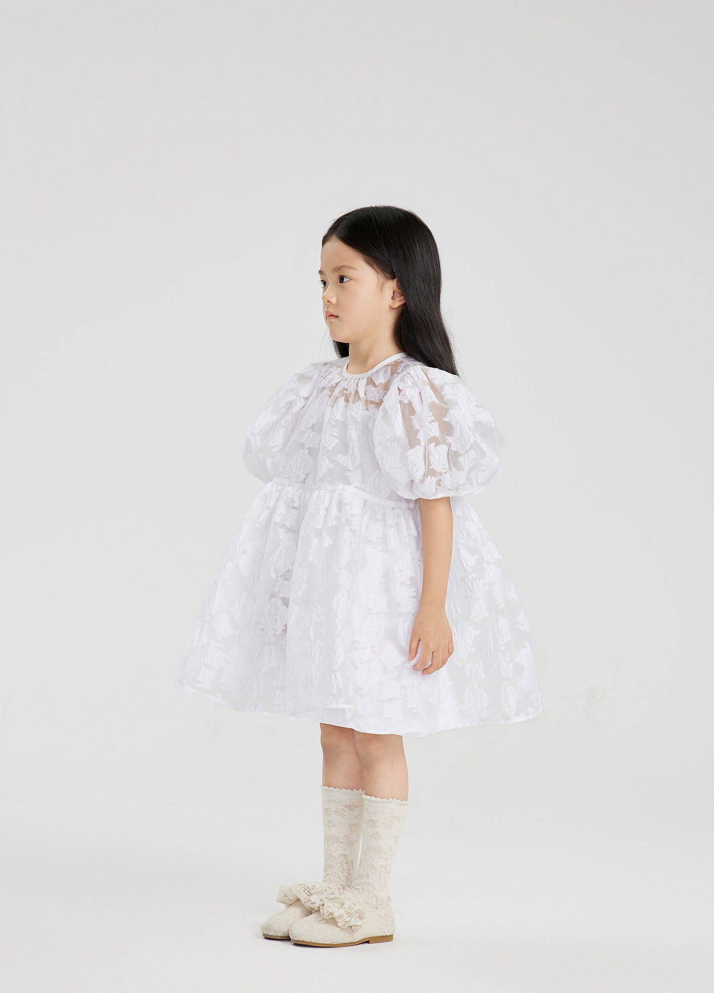 JNBY Puff Sleeve Dress w/Lace _White 1M1G31560-100