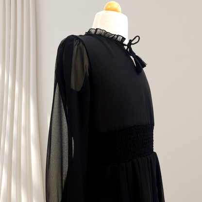 Flowers By Zoe Tiered Long Sleeve Pleated Dress _Black DCS122SO-BLACK