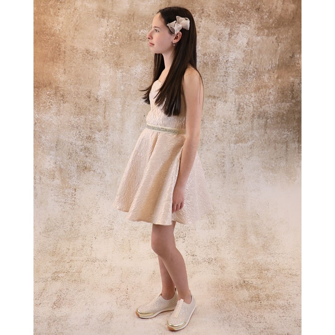 UDT Fit & Flare Textured Party Dress w/Straps _Gold Pink K5096-813