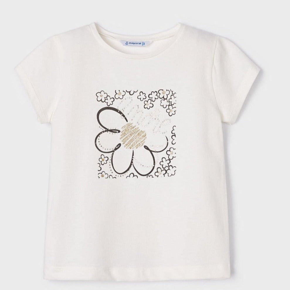 Mayoral Mini Basic T-Shirt w/Flower Graphic _Off White 0174-54