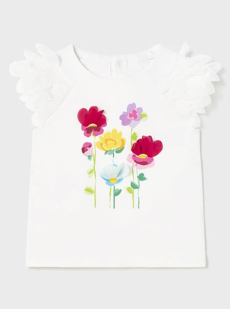 Mayoral Baby T-Shirt w/Flowers _White 1006-093