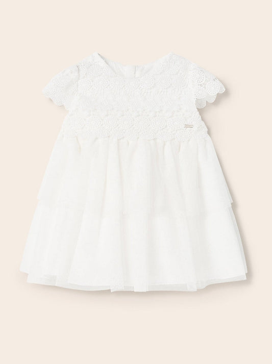 Mayoral Baby S/S Dress w/Lace & Mesh _Off White 1950-072
