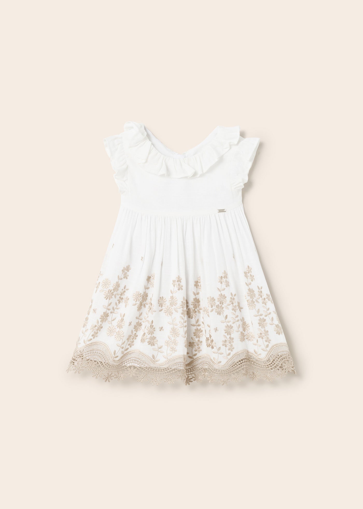 Mayoral Baby S/S Dress w/Contrast Lace _White 1955-077