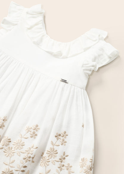 Mayoral Baby S/S Dress w/Contrast Lace _White 1955-077
