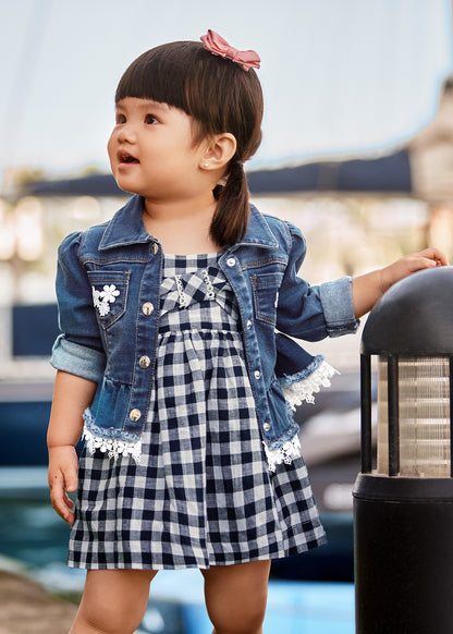 Mayoral Baby Gingham S/S Dress w/Diaper Cover _Navy 1963-049