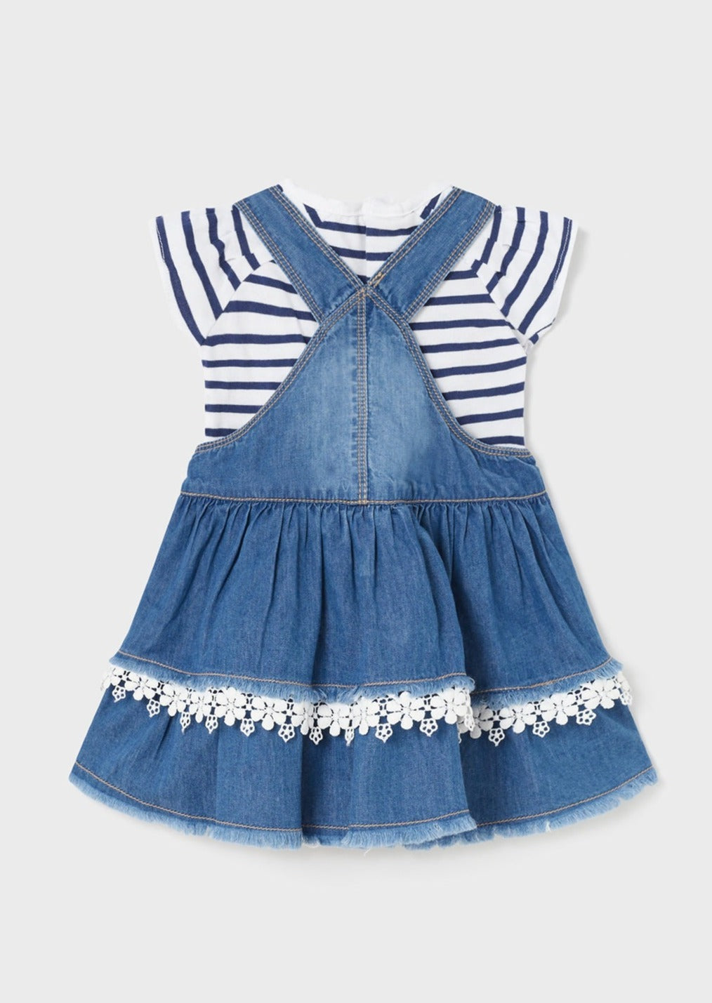 Mayoral Baby Striped T-Shirt & Denim Overall Skirt Set _Blue 1980-005